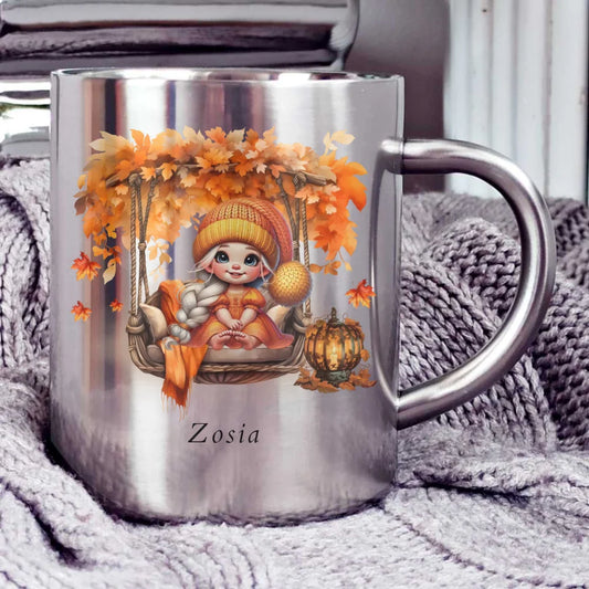 Cute autumn girl | Personalizowany kubek metalowy jesienny dla dziewczynki