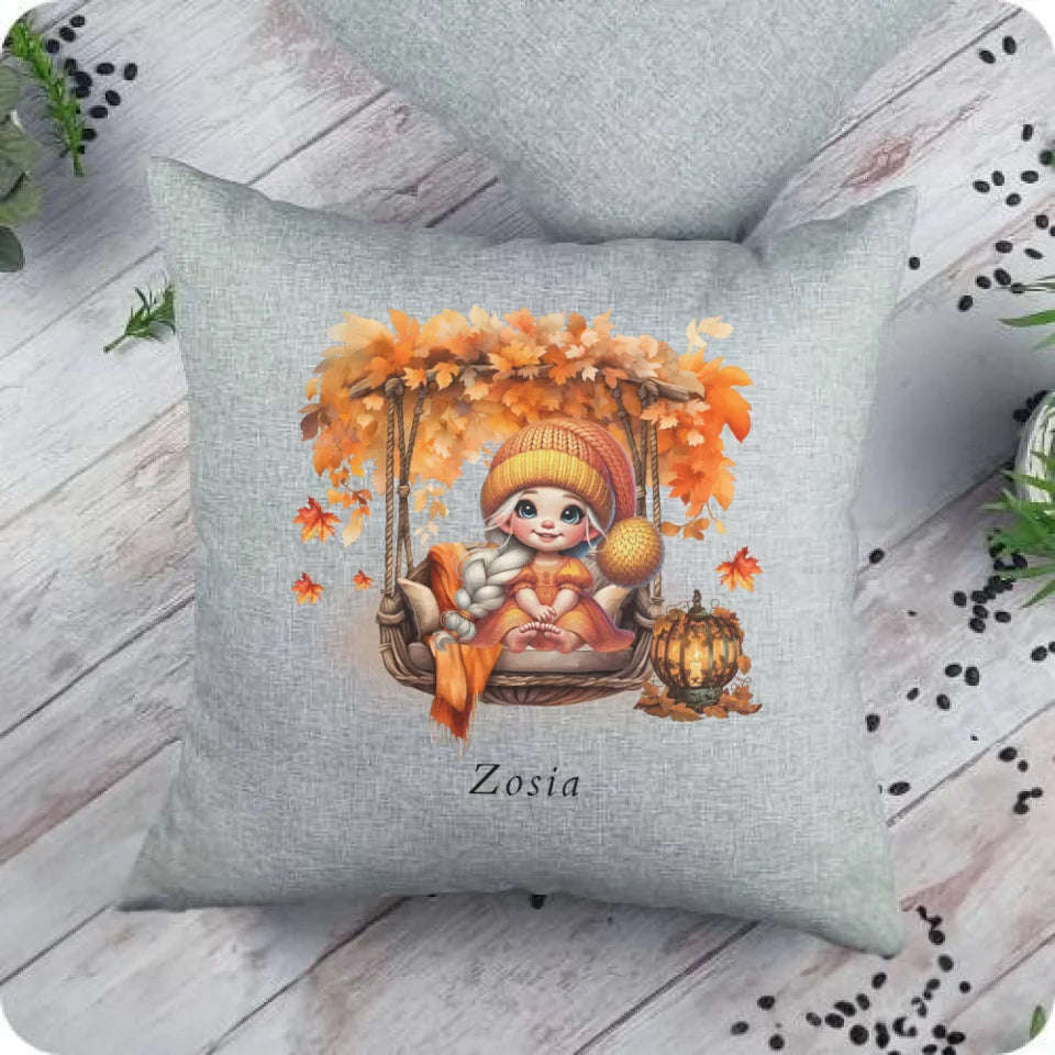 Cute autumn girl | Personalizowana poduszka szara jesienna dla dziewczynki