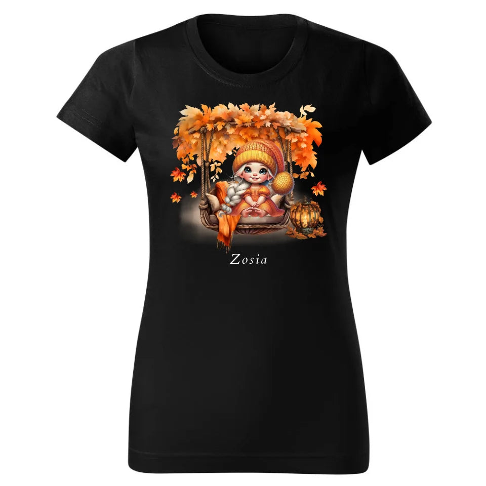 Cute autumn girl | Personalizowana damska koszulka dla jesieniary czarna