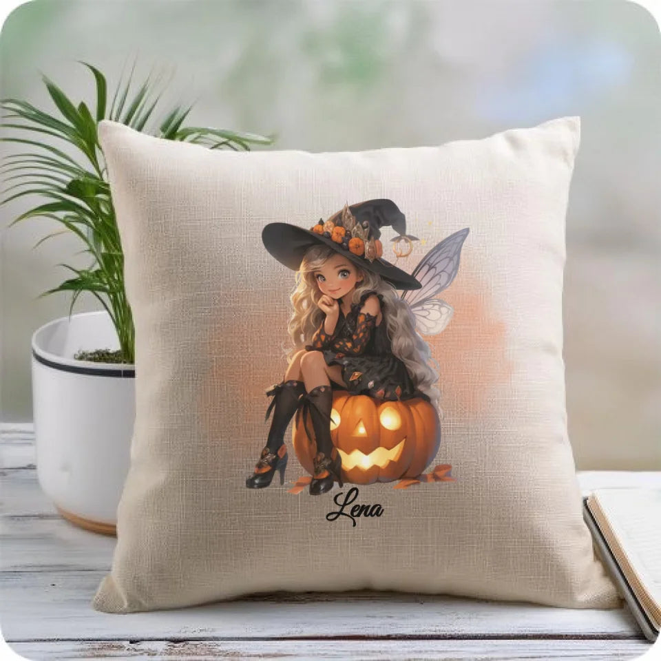 Wróżka | Personalizowana poduszka lniana na Halloween