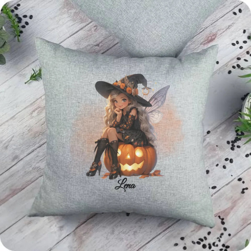 Wróżka | Personalizowana poduszka szara na Halloween