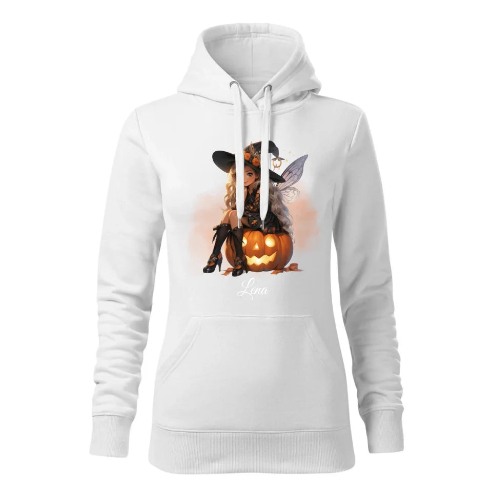 Wróżka | Personalizowana bluza damska z kapturem na Halloween biała