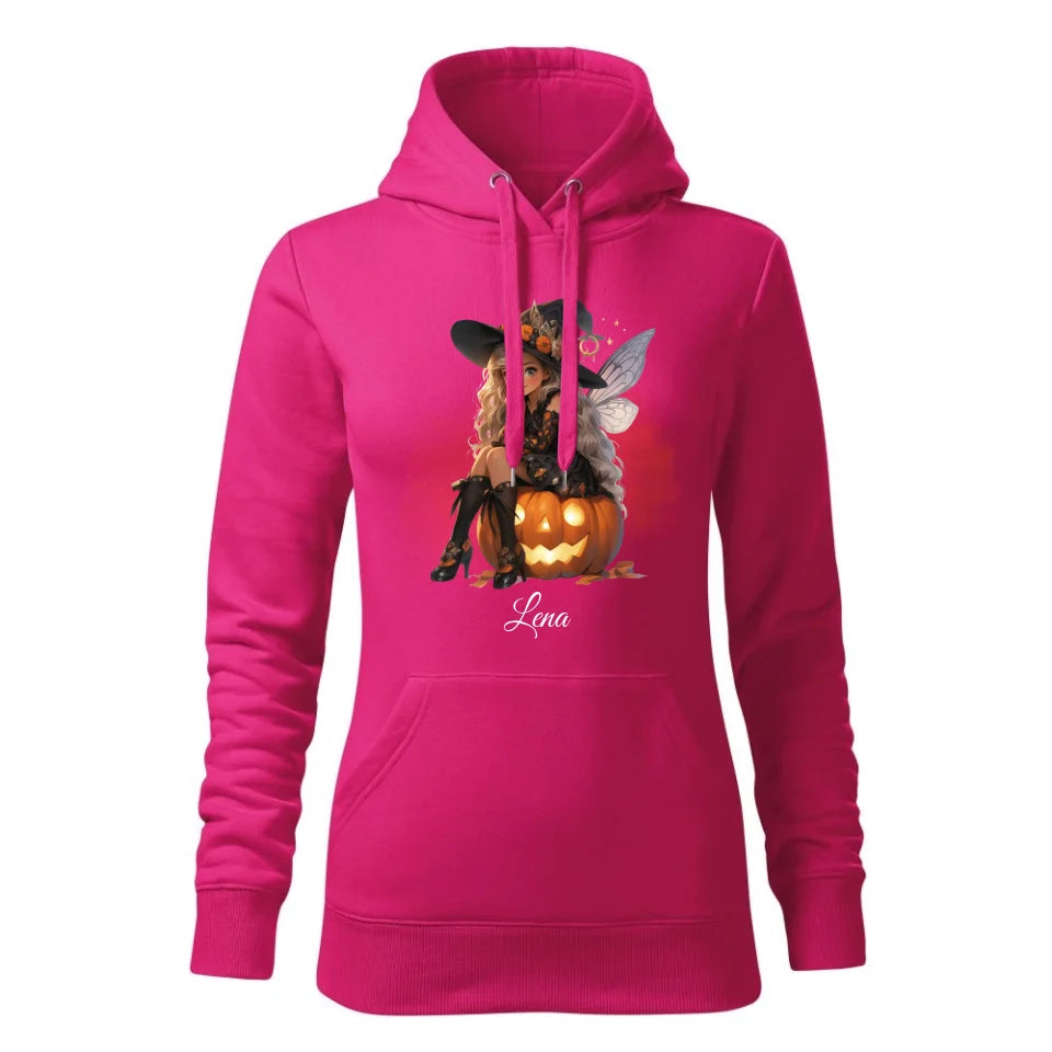 Wróżka | Personalizowana bluza damska z kapturem na Halloween różowa