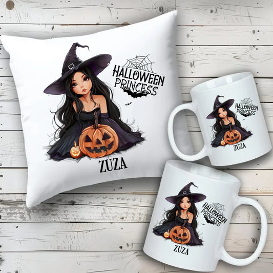 Halloween Princess | Personalizowany zestaw poduszka i kubek