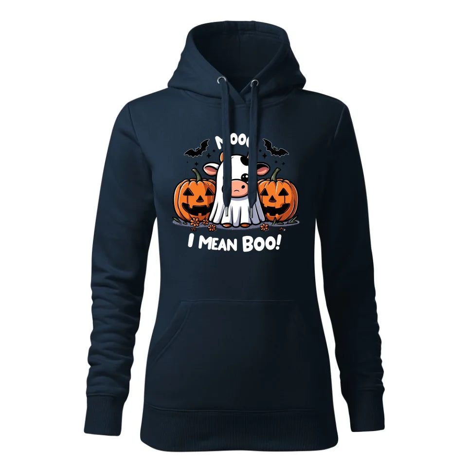 Mooo I mean Boo! | Bluza damska z kapturem Halloween granatowa