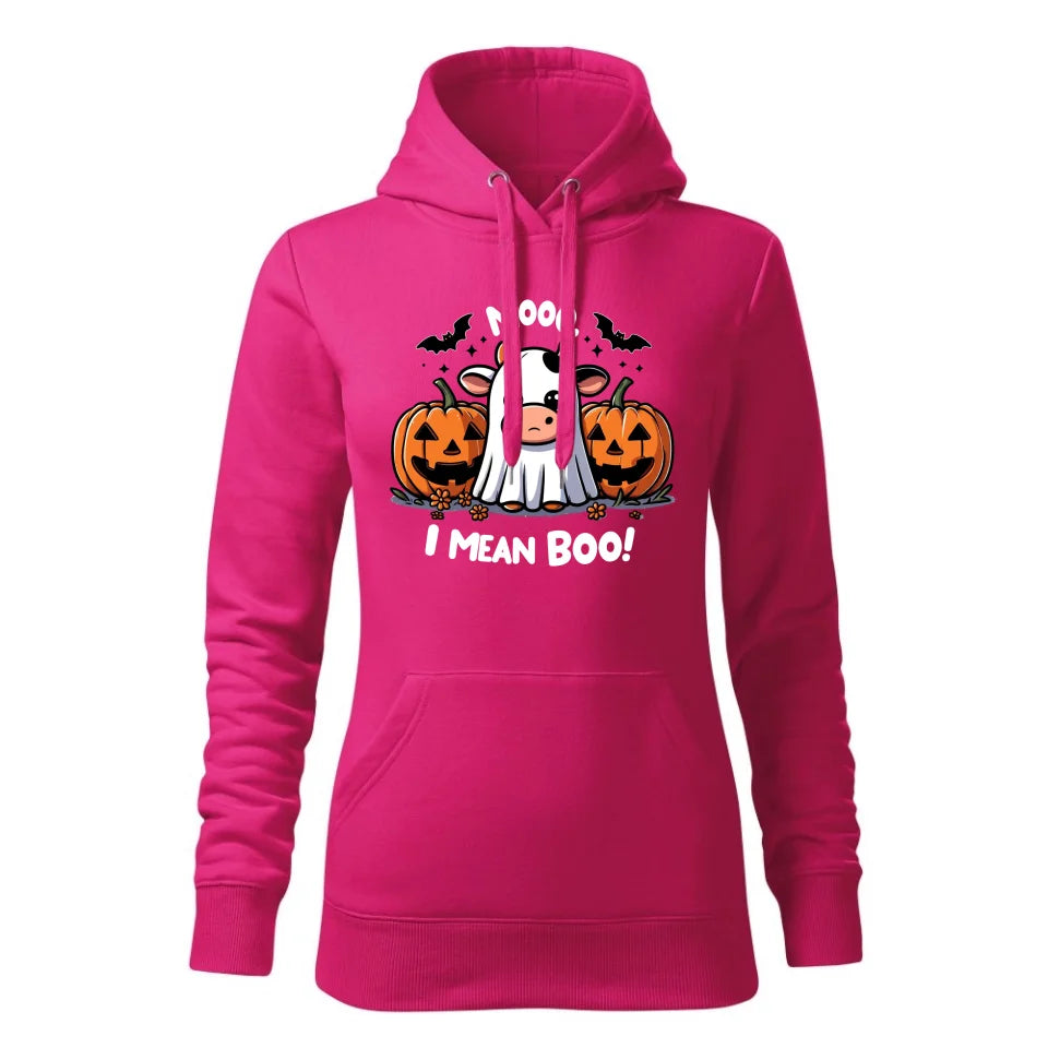 Mooo I mean Boo! | Bluza damska z kapturem Halloween różowa