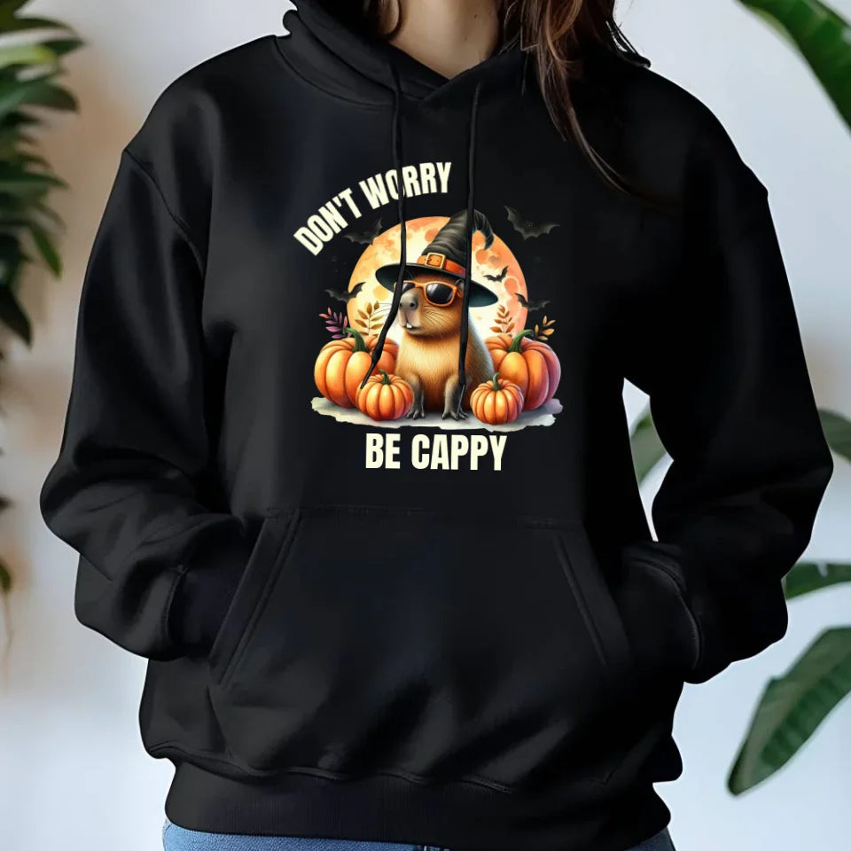 Don't worry be cappy Kapibara Halloween | Śmieszna bluza damska z kapturem