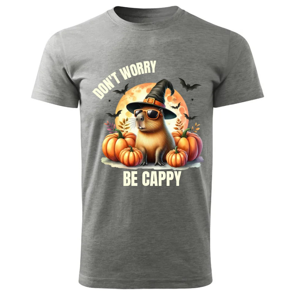 Don't worry be cappy Kapibara Halloween | Śmieszna koszulka męska szara