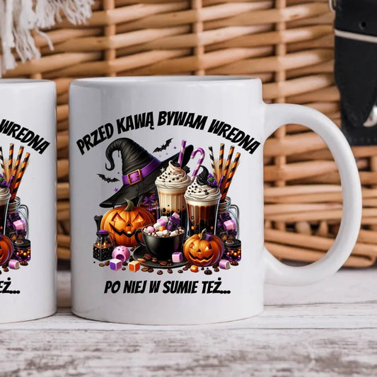 Przed kawą bywam wredna | Śmieszny kubek na Halloween