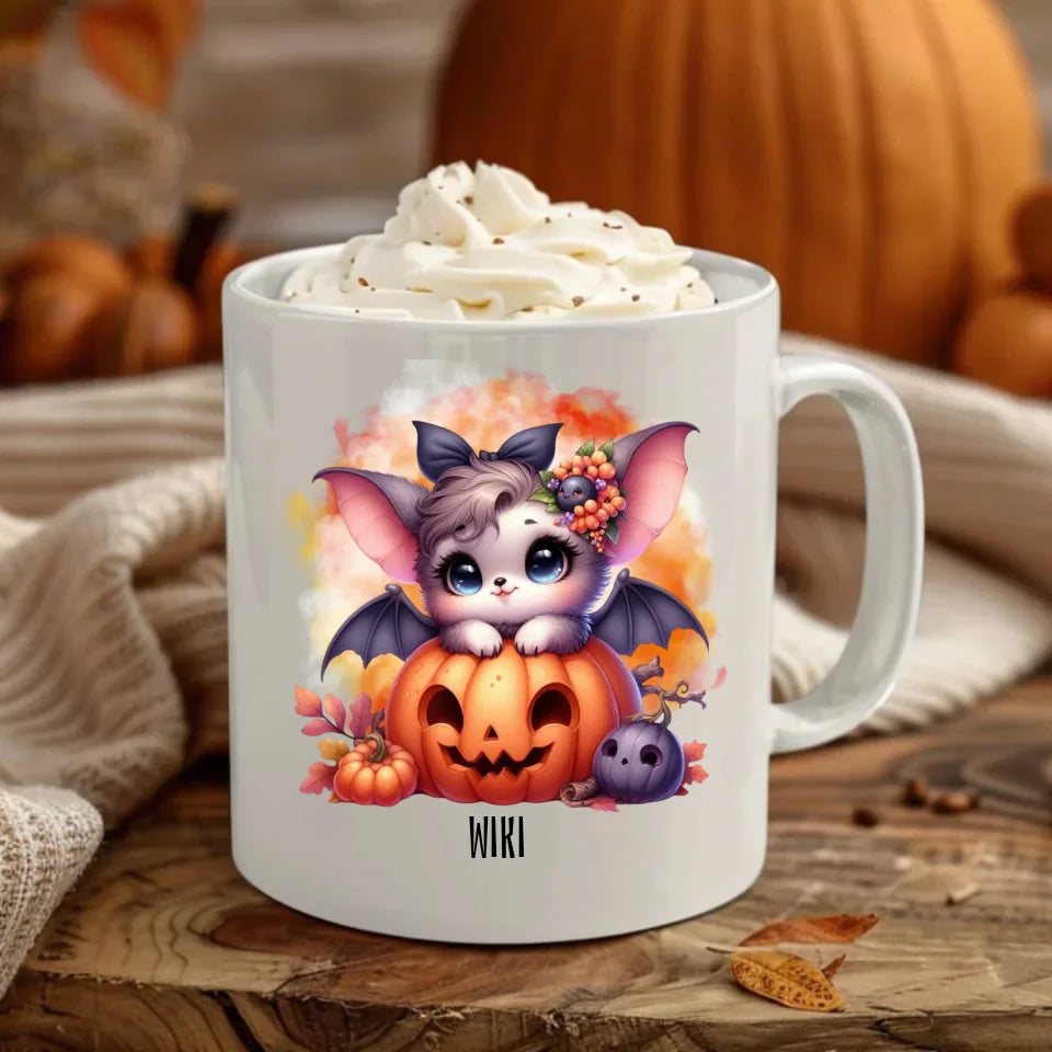 Słodki nietoperz z dynią | Personalizowany kubek na Halloween