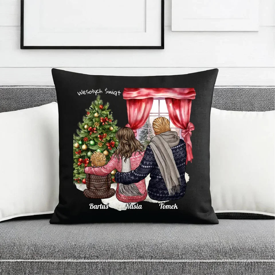 Świąteczna rodzina | Personalizowana poduszka dekoracyjna z rodziną na święta R01 - StoryCups.pl