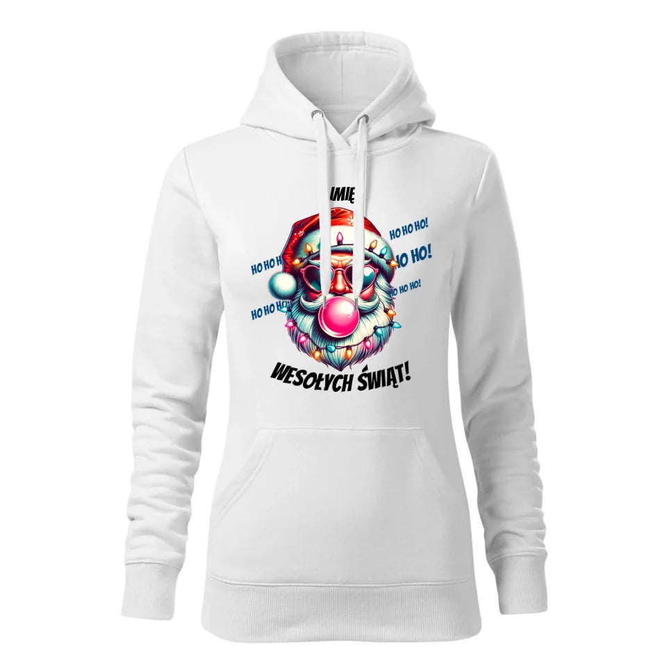 Świąteczna bluza damska z kapturem biała na prezent personalizacja hoodie