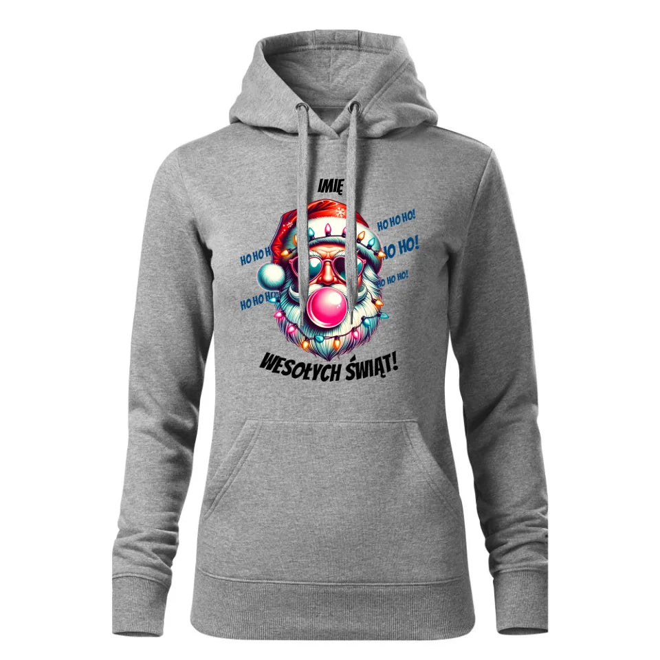 Świąteczna bluza damska z kapturem szara na prezent personalizacja hoodie