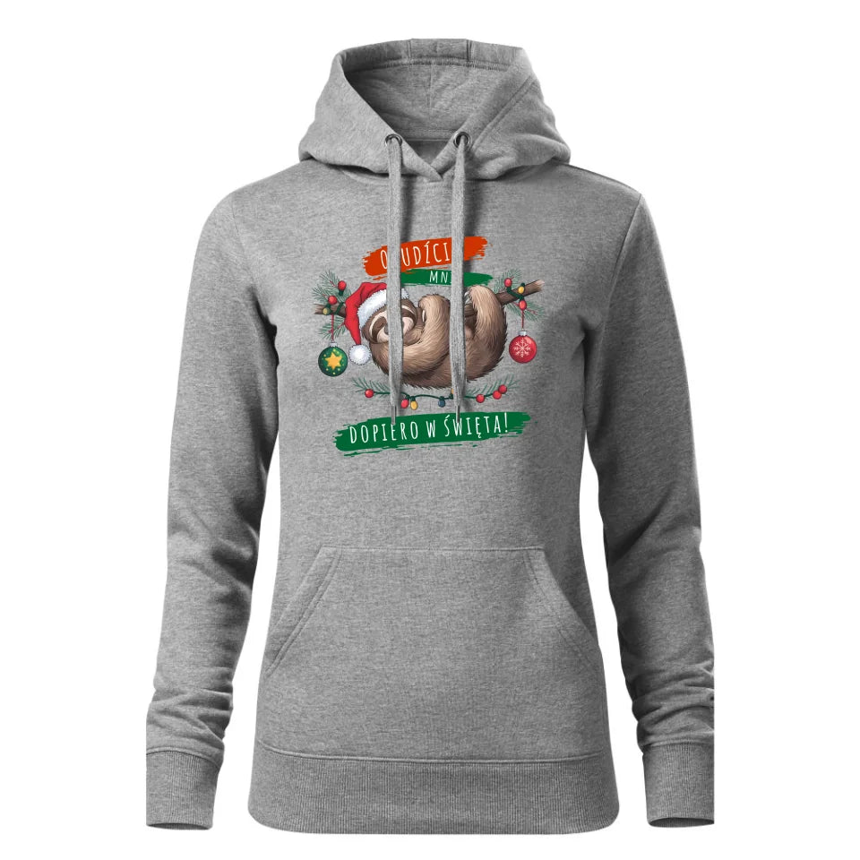 Świąteczna bluza damska z kapturem szara na prezent personalizacja hoodie