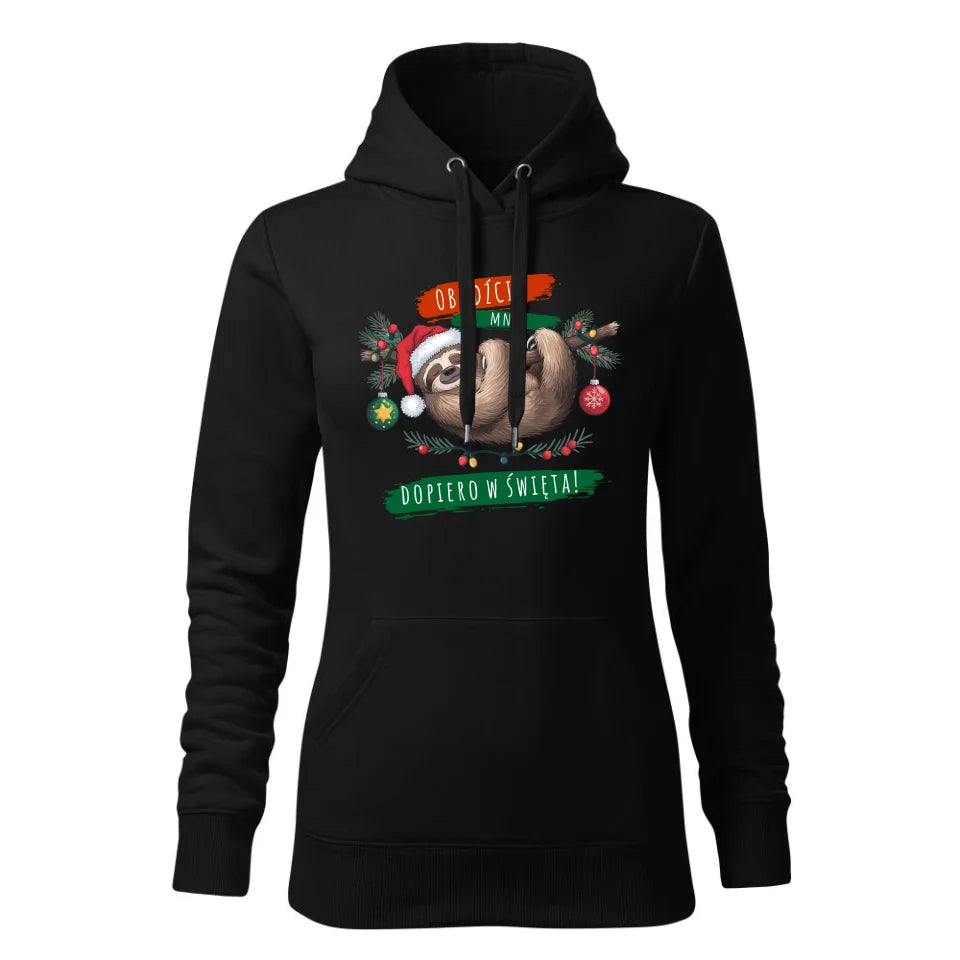 Świąteczna bluza damska z kapturem czarna na prezent personalizacja hoodie