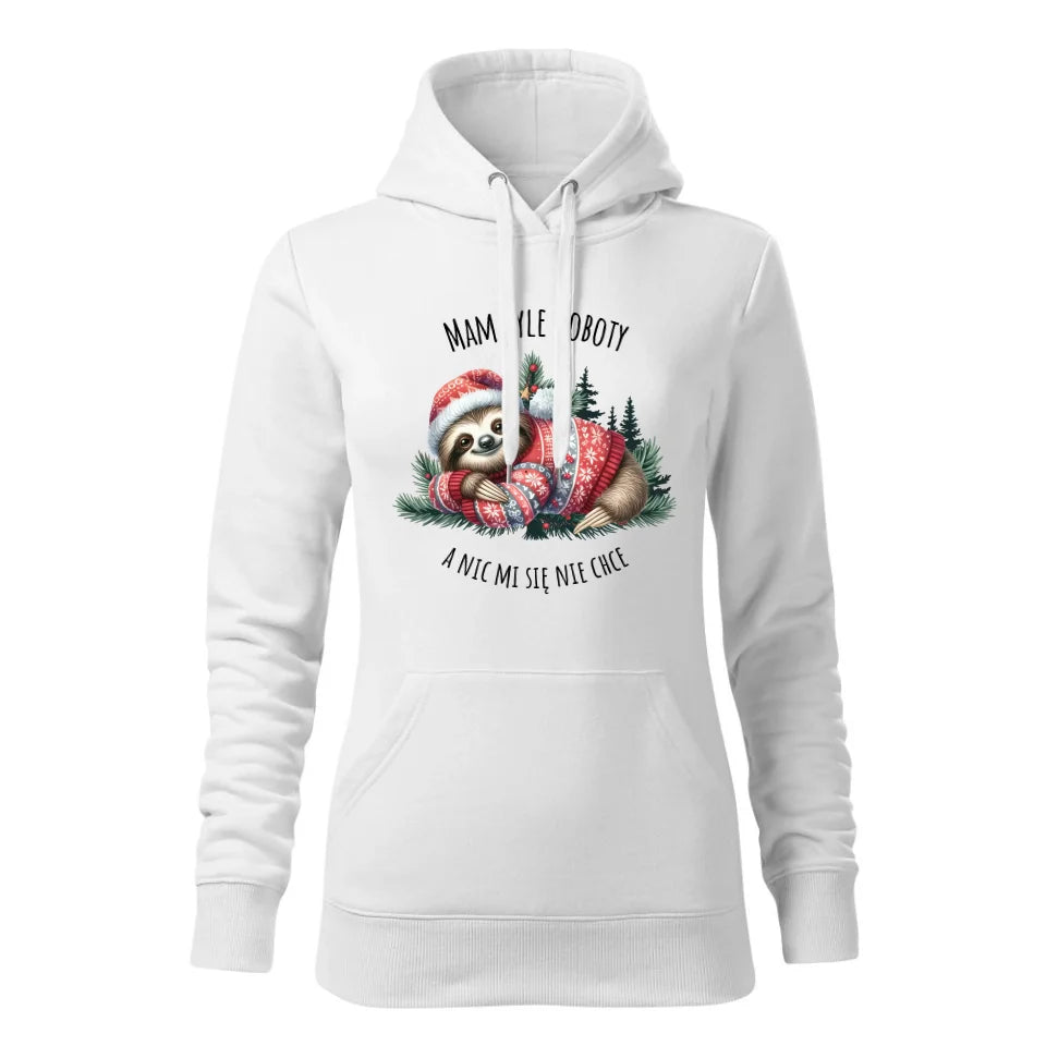 Świąteczna bluza damska z kapturem biała na prezent personalizacja hoodie