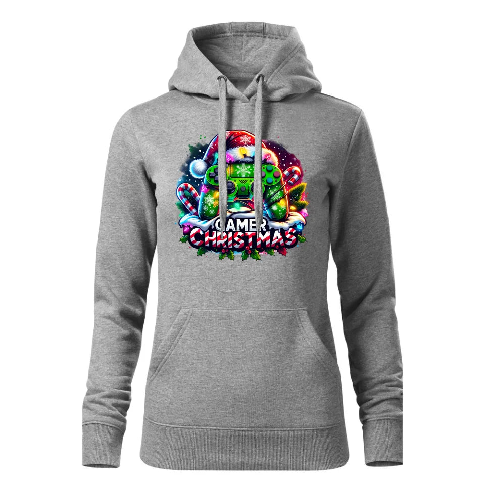 Świąteczna bluza damska z kapturem szara na prezent personalizacja hoodie