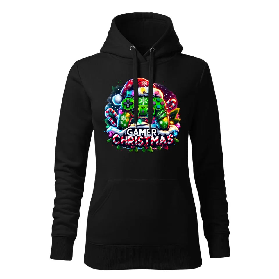 Świąteczna bluza damska z kapturem czarna na prezent personalizacja hoodie