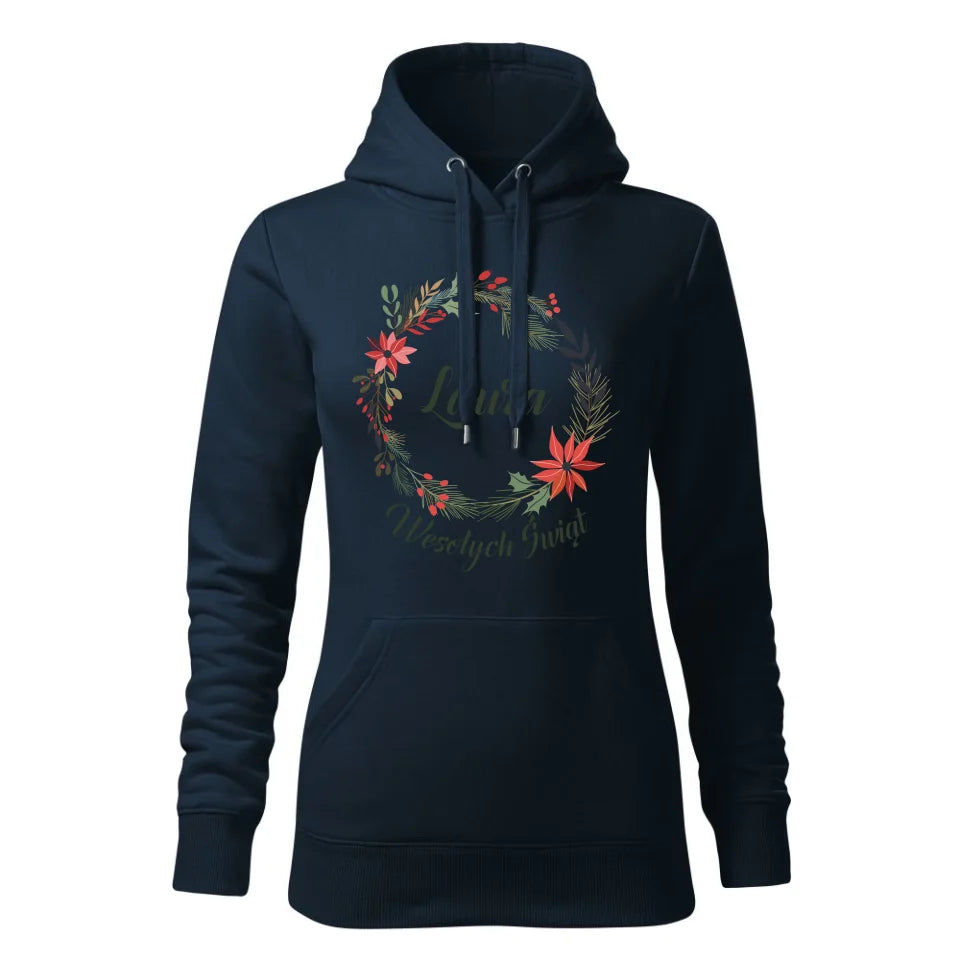 Świąteczna bluza damska z kapturem granatowa na prezent personalizacja hoodie