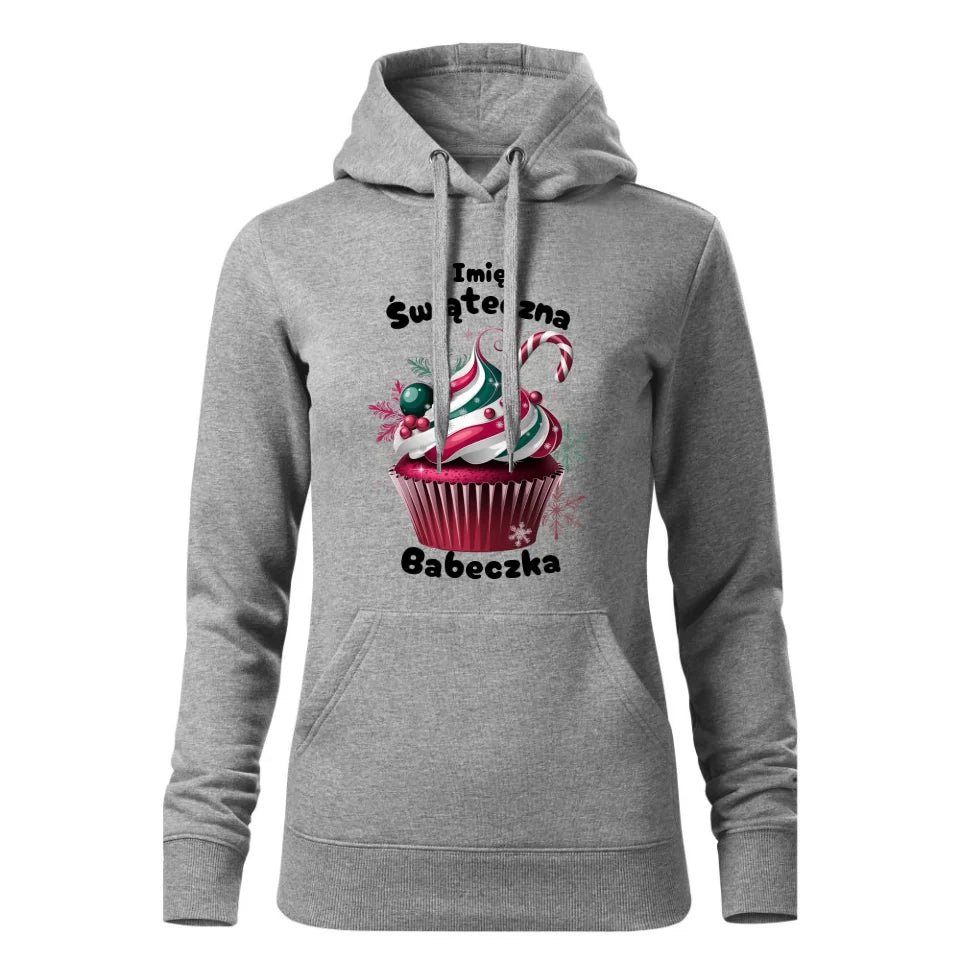 Świąteczna bluza damska z kapturem szara na prezent personalizacja hoodie