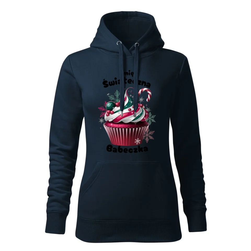 Świąteczna bluza damska z kapturem granatowa na prezent personalizacja hoodie