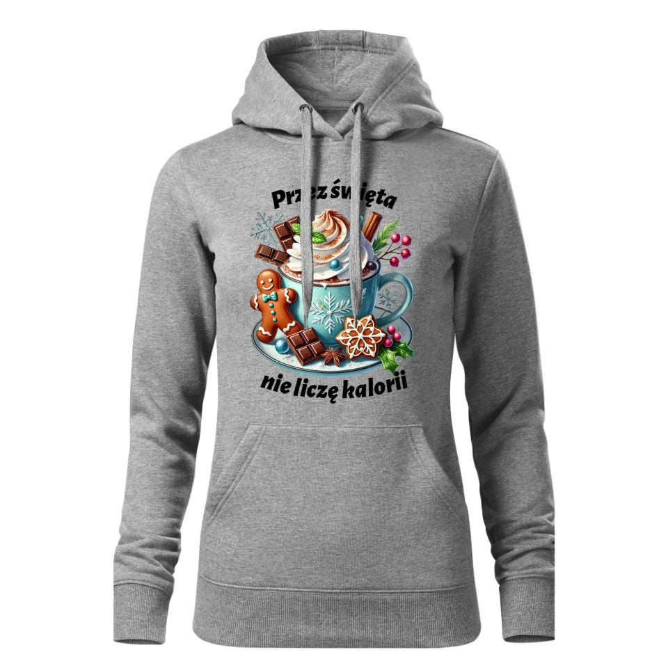 Świąteczna bluza damska z kapturem szara na prezent personalizacja hoodie