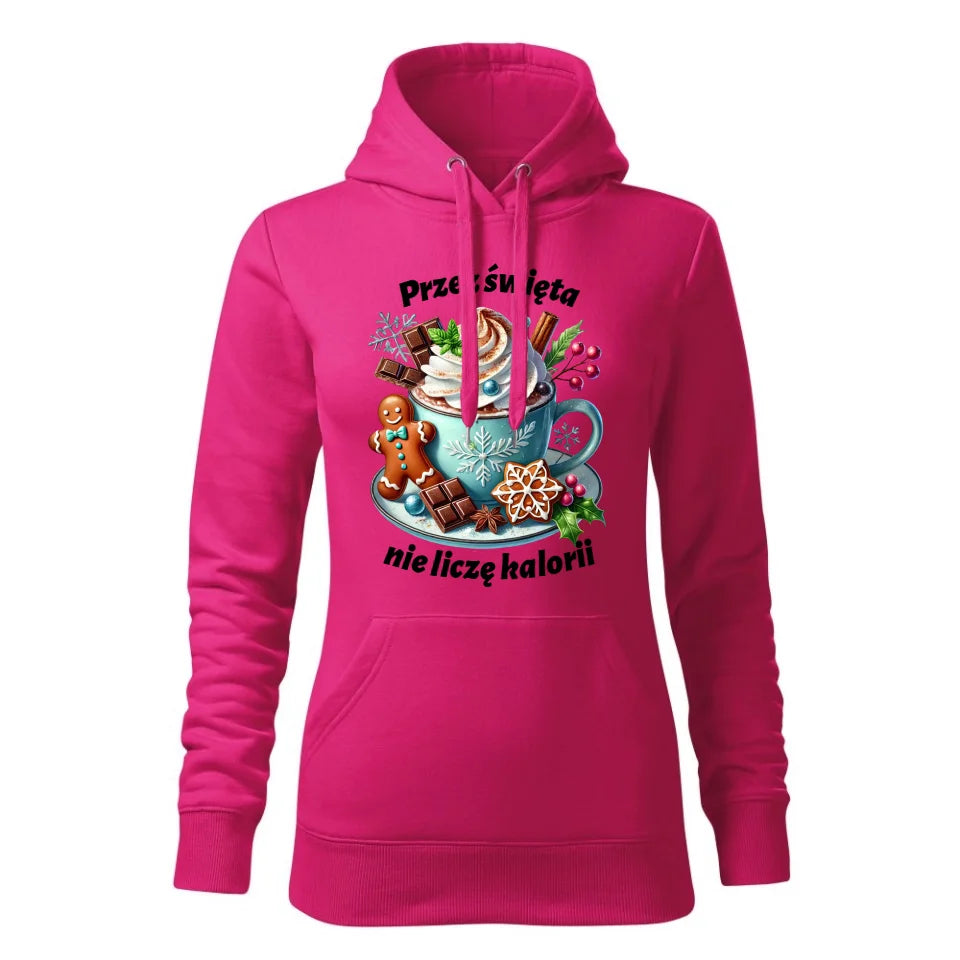 Świąteczna bluza damska z kapturem różowa na prezent personalizacja hoodie