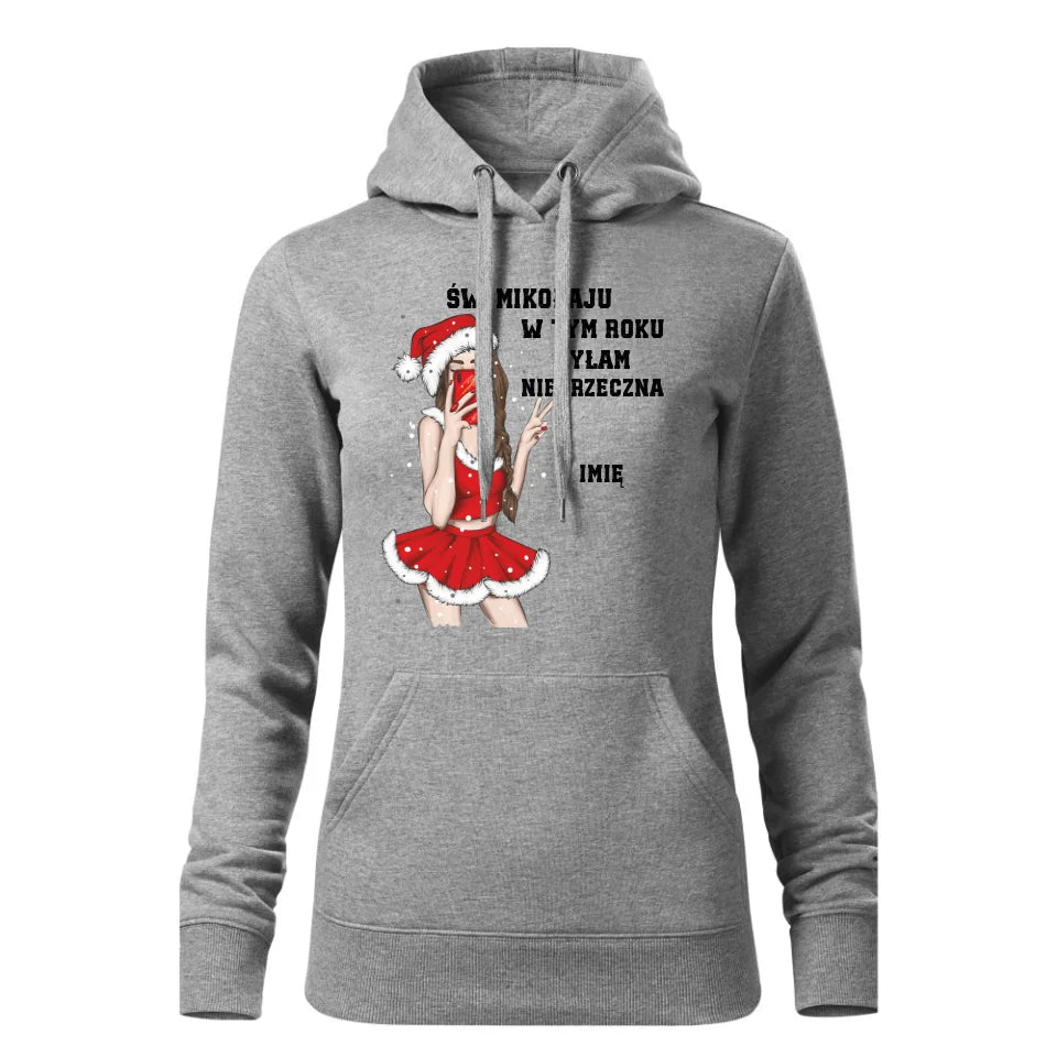 Świąteczna bluza damska z kapturem szara na prezent personalizacja hoodie