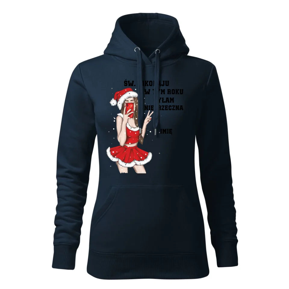 Świąteczna bluza damska z kapturem granatowa na prezent personalizacja hoodie