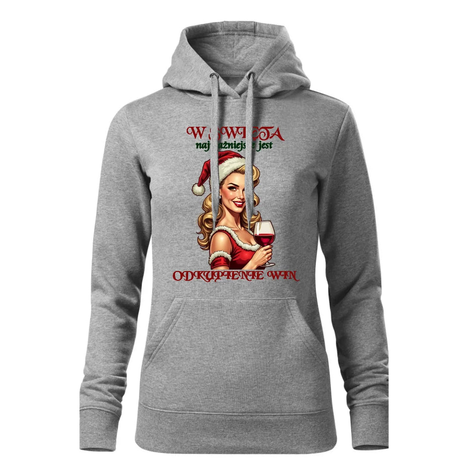 Świąteczna bluza damska z kapturem szara na prezent personalizacja hoodie