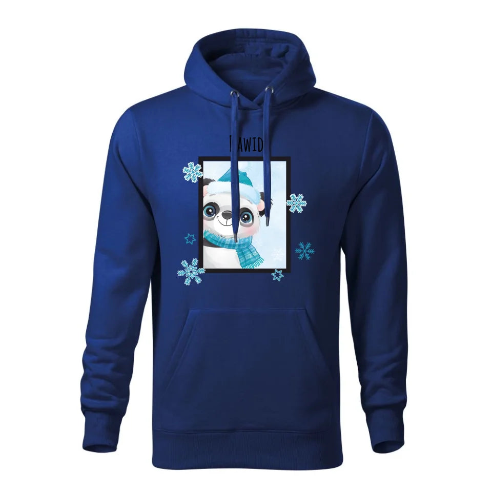 Świąteczna bluza męska z kapturem niebieska na prezent personalizacja hoodie Święta Boże Narodzenie Mikołajki