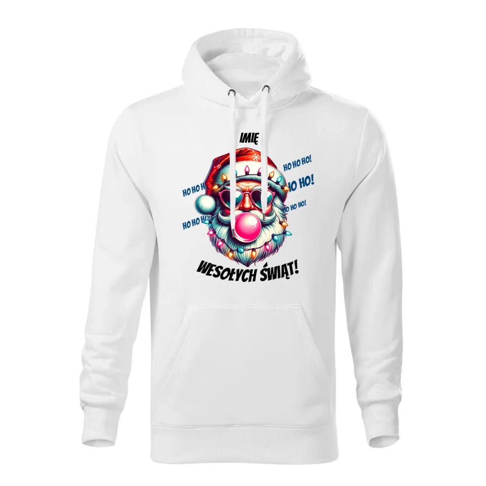 Świąteczna bluza męska z kapturem biała na prezent personalizacja hoodie Święta Boże Narodzenie Mikołajki