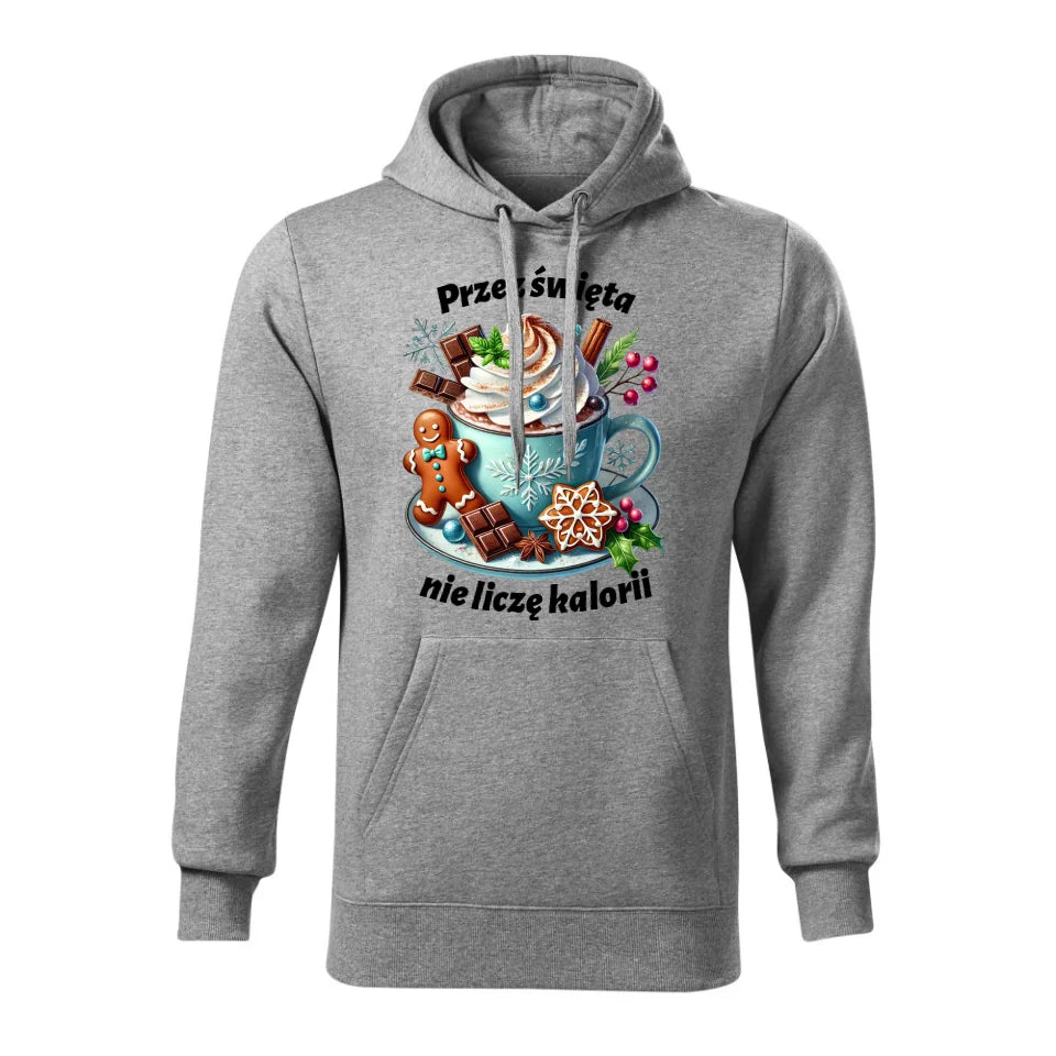 Świąteczna bluza męska z kapturem szara na prezent personalizacja hoodie Święta Boże Narodzenie Mikołajki