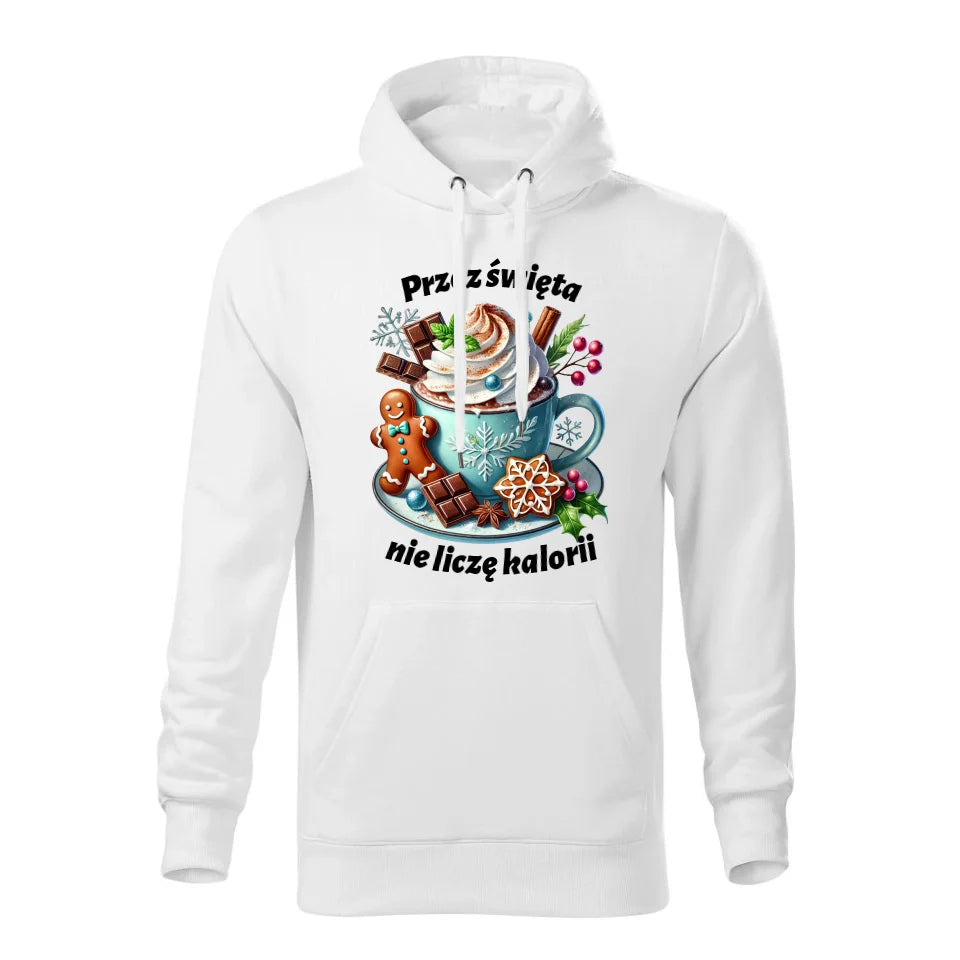 Świąteczna bluza męska z kapturem biała na prezent personalizacja hoodie Święta Boże Narodzenie Mikołajki