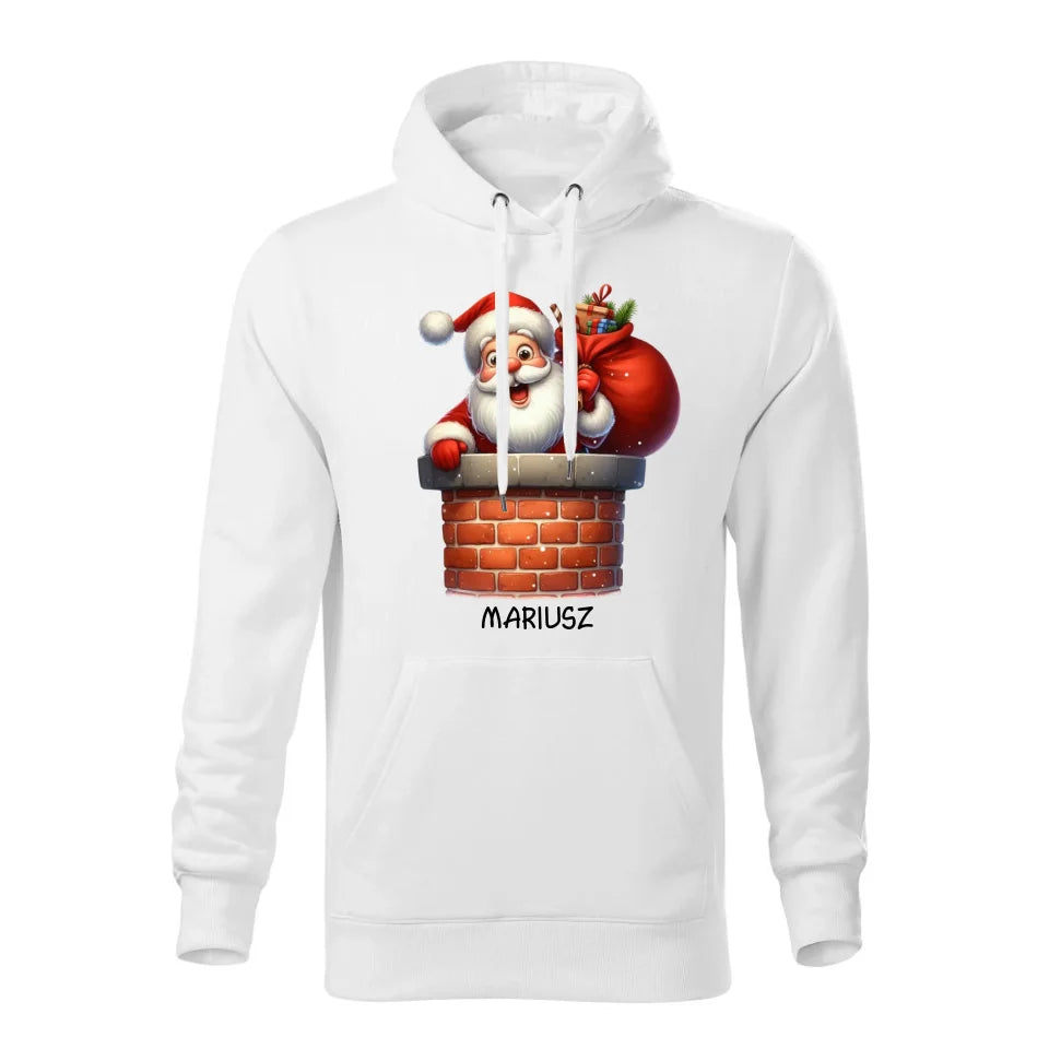 Świąteczna bluza męska z kapturem biała na prezent personalizacja hoodie Święta Boże Narodzenie Mikołajki