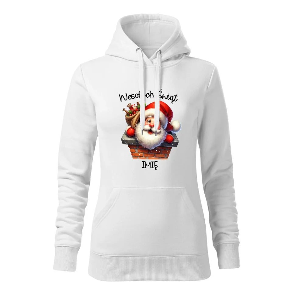 Świąteczna bluza damska z kapturem biała na prezent personalizacja hoodie Święta Boże Narodzenie Mikołajki