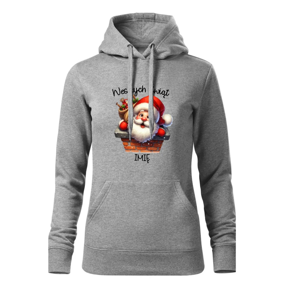 Świąteczna bluza damska z kapturem szara na prezent personalizacja hoodie Święta Boże Narodzenie Mikołajki