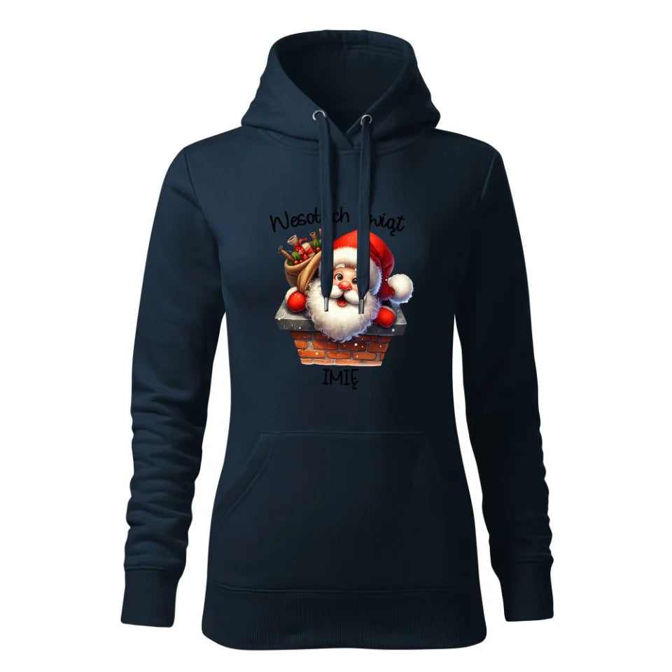 Świąteczna bluza damska z kapturem granatowa na prezent personalizacja hoodie Święta Boże Narodzenie Mikołajki