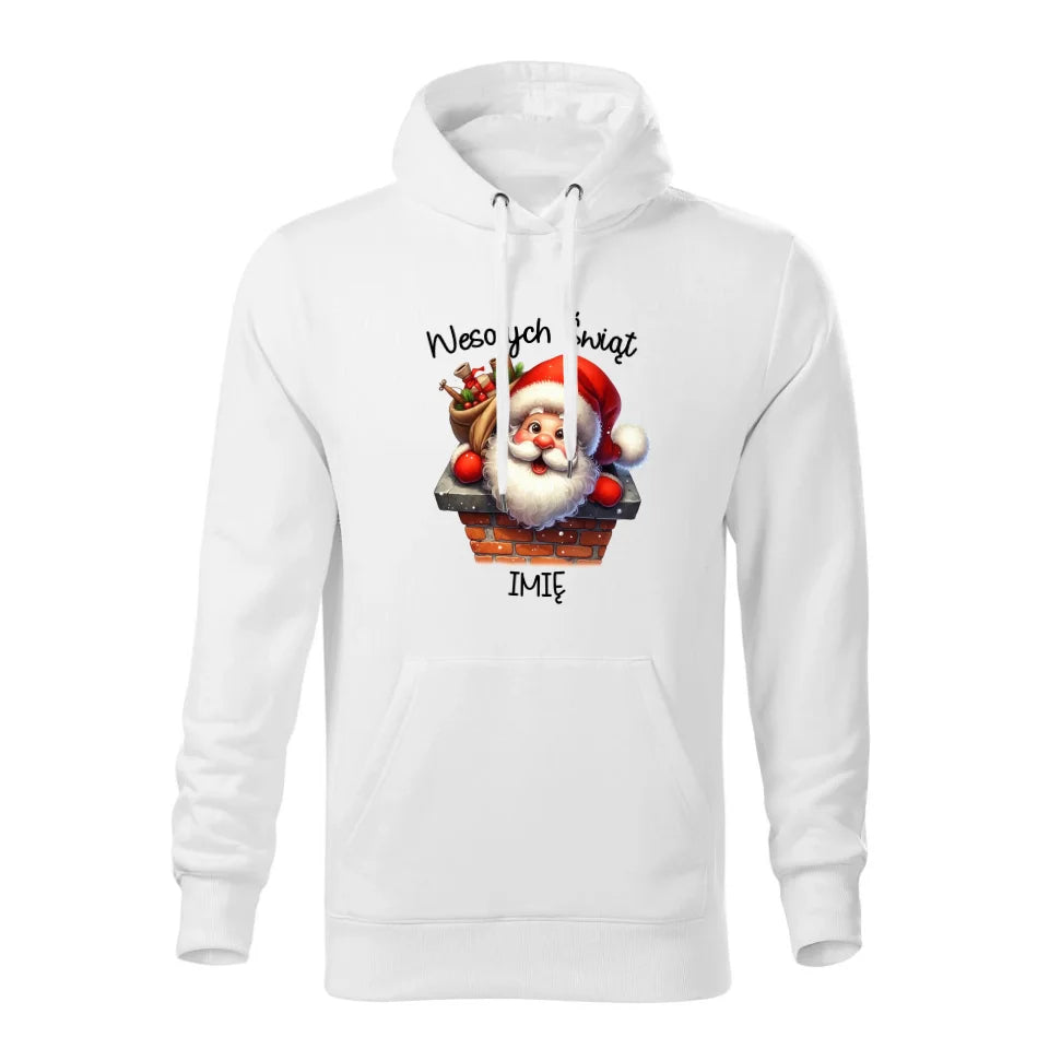 Świąteczna bluza męska z kapturem biała na prezent personalizacja hoodie Święta Boże Narodzenie Mikołajki