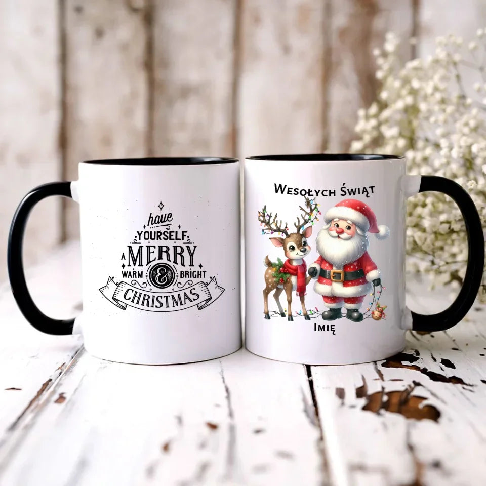 Mikołaj i renifer | Personalizowany świąteczny kubek BN09 - StoryCups.pl