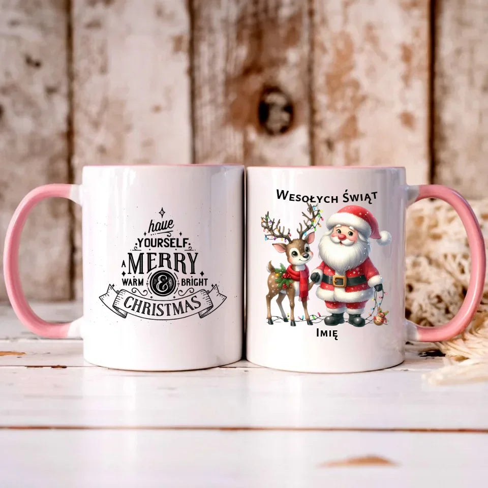 Mikołaj i renifer | Personalizowany świąteczny kubek BN09 - StoryCups.pl