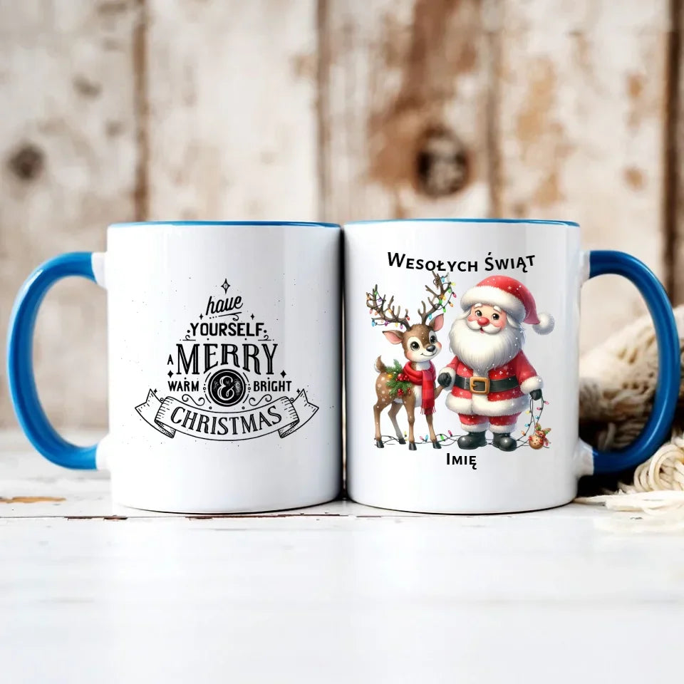 Mikołaj i renifer | Personalizowany świąteczny kubek BN09 - StoryCups.pl