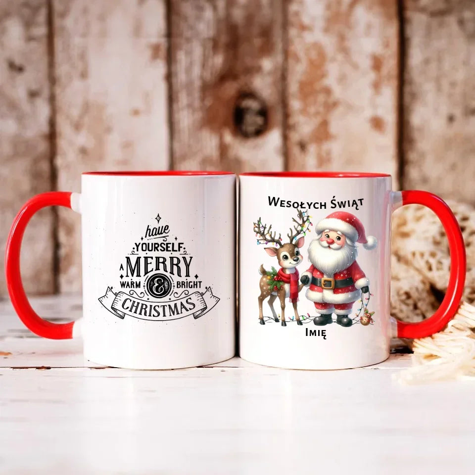 Mikołaj i renifer | Personalizowany świąteczny kubek BN09 - StoryCups.pl