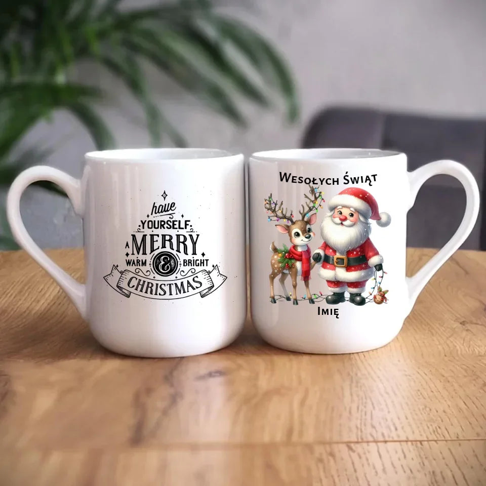 Mikołaj i renifer | Personalizowany świąteczny kubek BN09 - StoryCups.pl