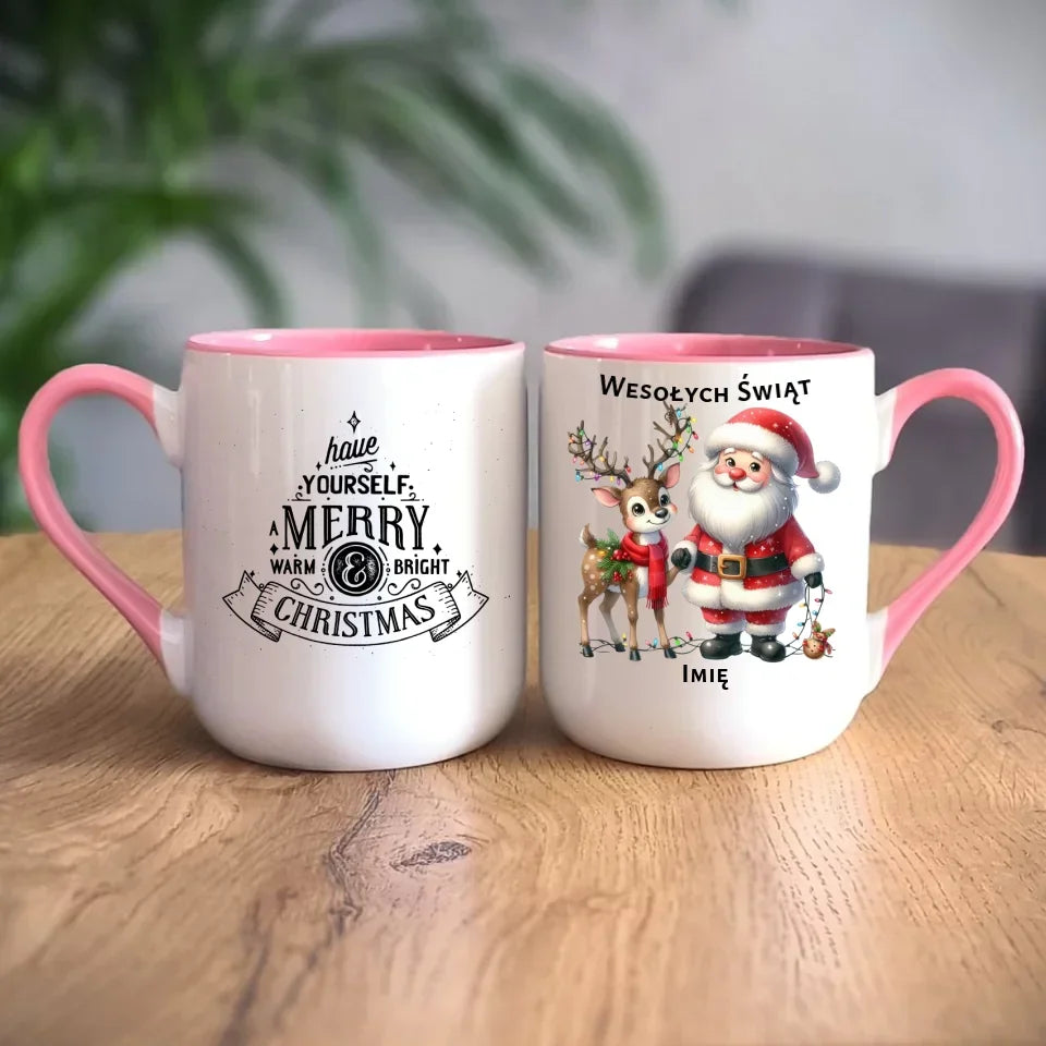 Mikołaj i renifer | Personalizowany świąteczny kubek BN09 - StoryCups.pl