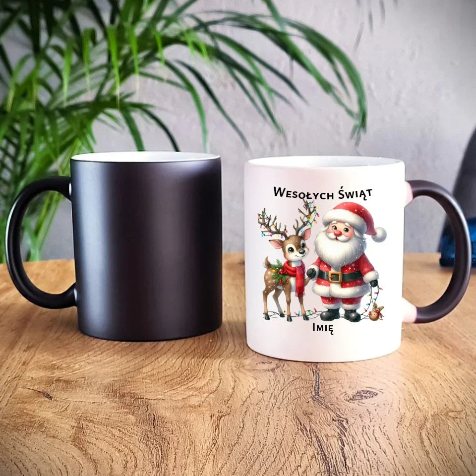 Mikołaj i renifer | Personalizowany świąteczny kubek BN09 - StoryCups.pl