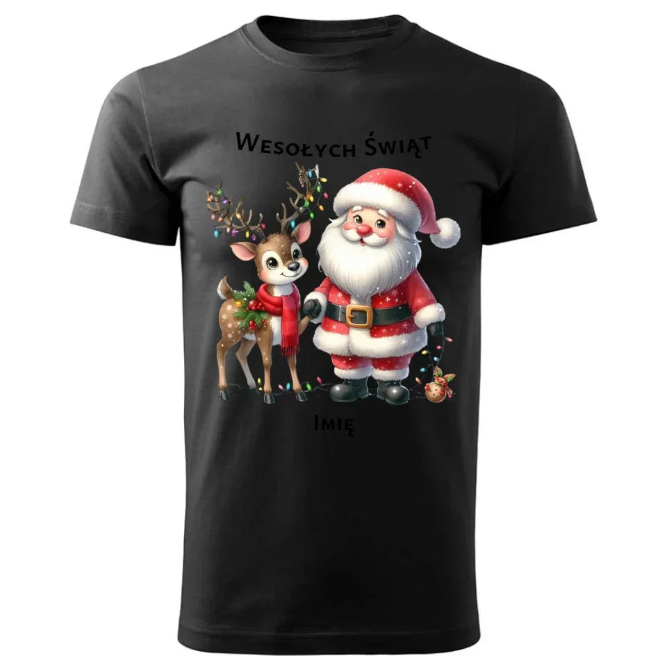 Mikołaj i renifer | Personalizowana świąteczna koszulka męska BN09 - StoryCups.pl