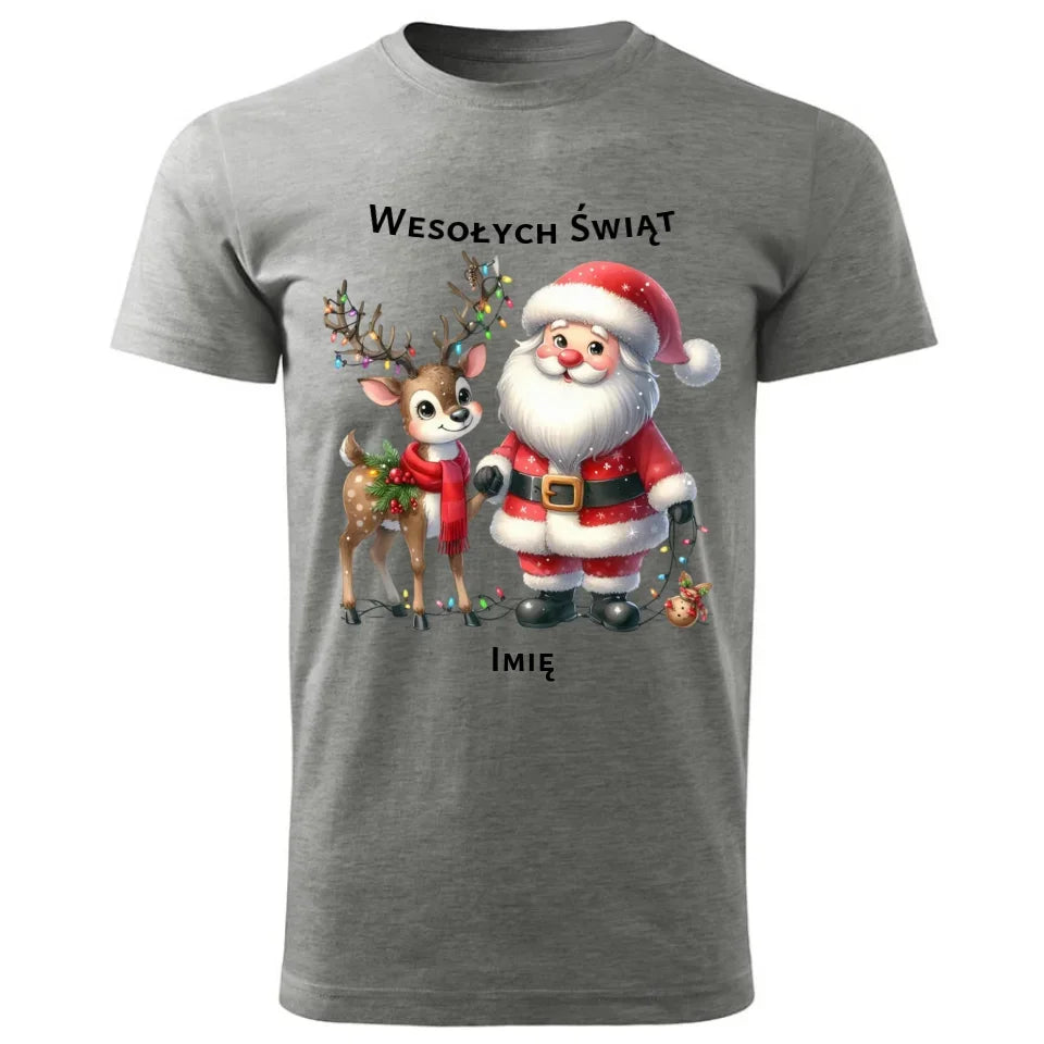 Mikołaj i renifer | Personalizowana świąteczna koszulka męska BN09 - StoryCups.pl