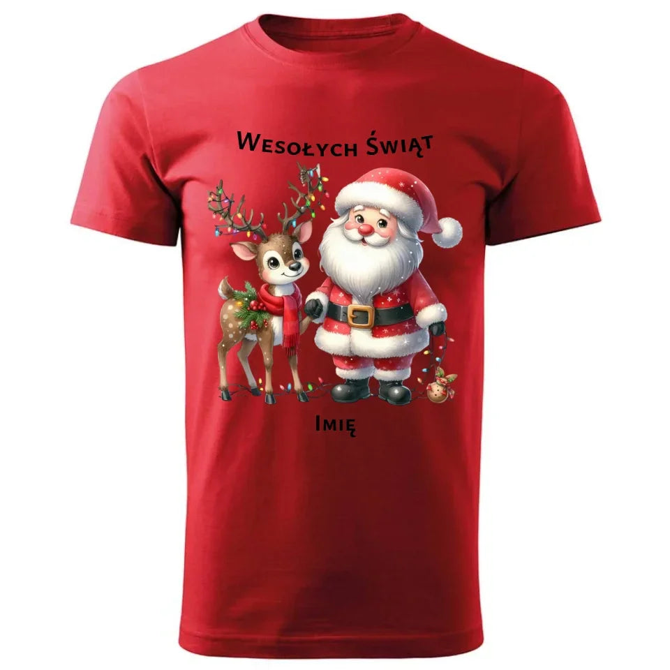 Mikołaj i renifer | Personalizowana świąteczna koszulka męska BN09 - StoryCups.pl