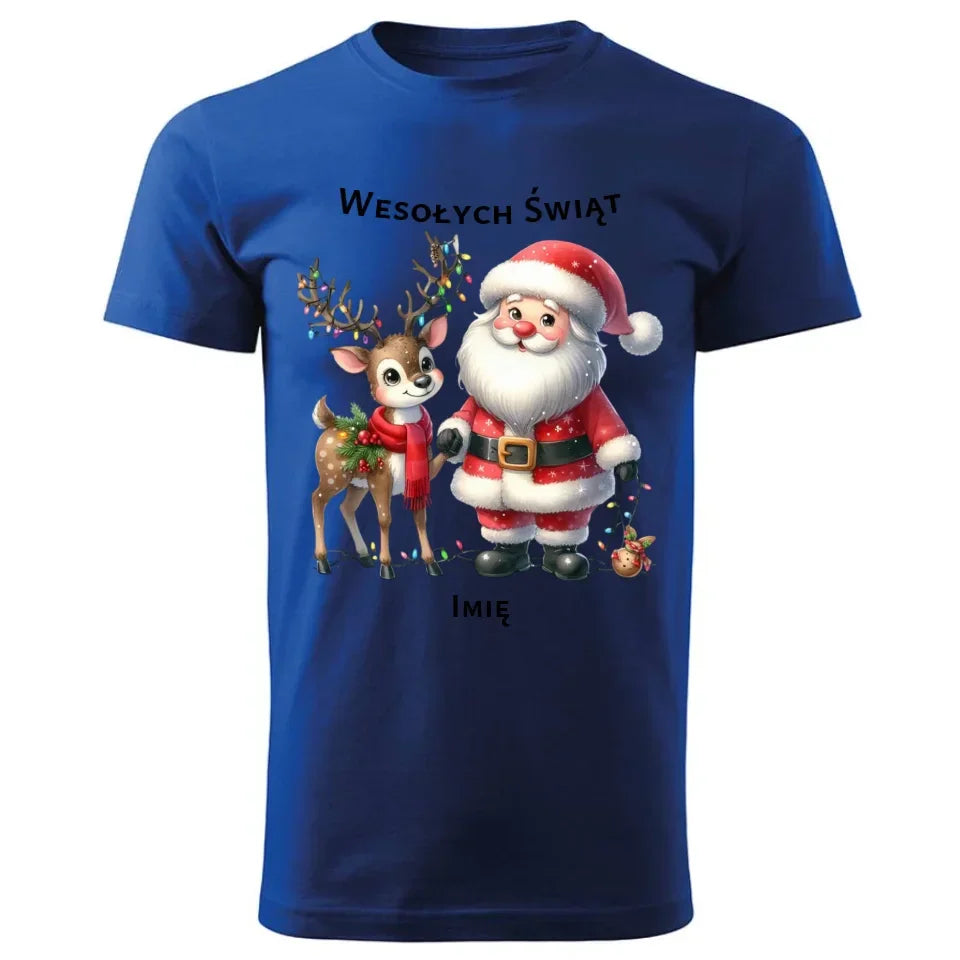 Mikołaj i renifer | Personalizowana świąteczna koszulka męska BN09 - StoryCups.pl
